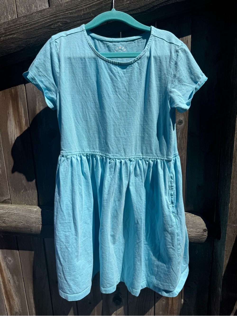 Primary Light Blue Cotton Short-Sleeve Gathered Dress